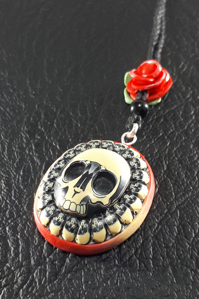 Red Rose Skull Pendant 001